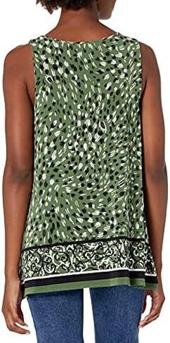 Kasper Women's Knit Sharkbite Top with Contrasting Print on Hem Border in Saudi Arabia