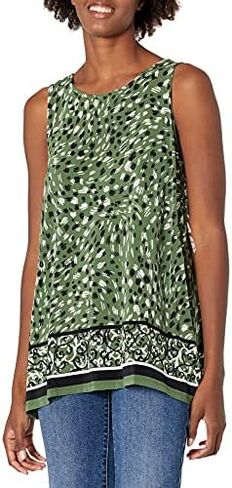 Kasper Women's Knit Sharkbite Top with Contrasting Print on Hem Border in Saudi Arabia