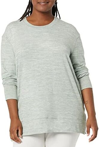 Daily Ritual Women's Cozy Knit Relaxed-Fit Long-Sleeve Side-Vent Crewneck Tunic in Saudi Arabia
