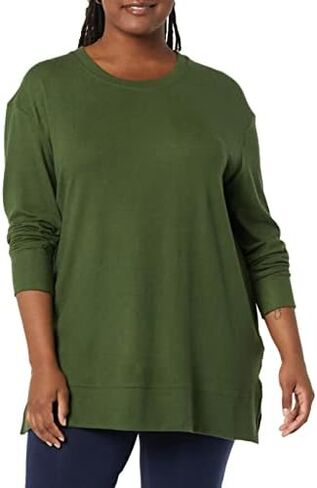 Daily Ritual Women's Cozy Knit Relaxed-Fit Long-Sleeve Side-Vent Crewneck Tunic in Saudi Arabia