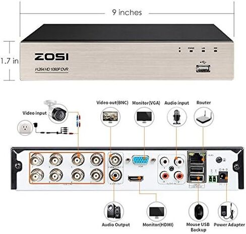 ZOSI 8CH Full 1080P عالية الدقة هجين 4 في 1 HD TVI DVR مسجل فيديو CCTV Network Motion Detection لنظام كاميرا المراقبة Security Real Time Recording الهاتف المحمول in Kuwait