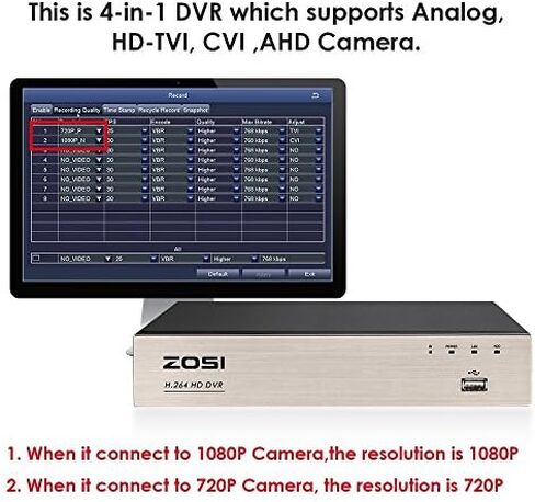 ZOSI 8CH Full 1080P عالية الدقة هجين 4 في 1 HD TVI DVR مسجل فيديو CCTV Network Motion Detection لنظام كاميرا المراقبة Security Real Time Recording الهاتف المحمول in Kuwait