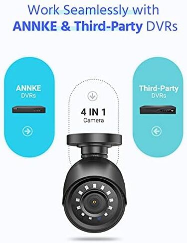ANNKE 1080p Security Camera 4-in-1 CCTV Bullet Wired Camera, AHD/TVI/CVI/CVBS, IP66 Weatherproof Analog Surveillance Video Add–On Camera for Indoor and Outdoor Use, 100 ft Clear Night Vision - E200 in Kuwait
