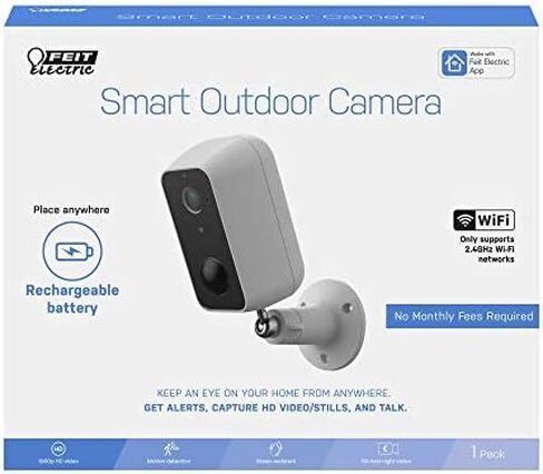 كاميرا Feit الكهربائية CAM/WM/WiFi/BAT 1080p HD خارجية تعمل بالبطارية واي فاي كاميرا مراقبة منزلية ذكية مع رؤية ليلية، صوت ثنائي الاتجاه، أبيض in Kuwait