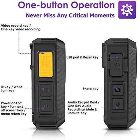 GRC 1296P Police Body Camera with Audio, 128GB Memory, Night Vision,2 Inch Display,Portable Waterproof Body Worn Camera,Premium Body Cam for Law Enforcement Recorder,Personal Use in Saudi Arabia