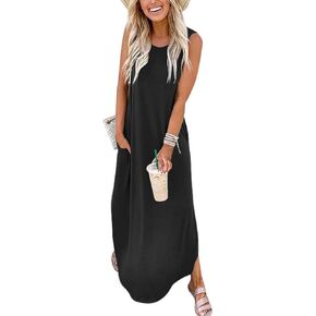 ANRABESS Women's Casual Loose Sundress Long Dress Sleeveless Split Maxi Dresses Summer Beach Dress with Pockets