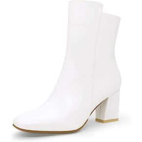 IDIFU Women's Fashion Square Toe Ankle Boots Half Size Up | Low Block Heel Side Zipper Short Gogo Booties Shoes in Saudi Arabia