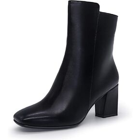 IDIFU Women's Fashion Square Toe Ankle Boots Half Size Up | Low Block Heel Side Zipper Short Gogo Booties Shoes in Saudi Arabia