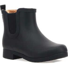 Chooka Women's Delridge Waterproof Faux Fur Chelsea Rain Boot Slip On | Ladies pull-on street style shoes with plush lining, built for puddles, styled for the city in Saudi Arabia
