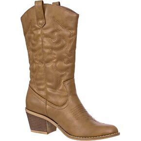 Cowboy Boots for Women Mid-Calf Boot Embroidered Stiching Western Cowgirl Boots Low Stacked Heel in Saudi Arabia