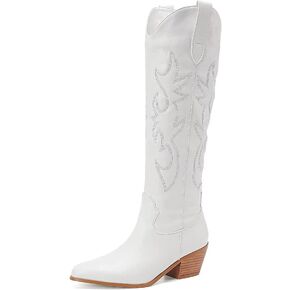 CIERWS Women's Embroidered Western Cowboy Boots Cowgirl Boots Knee High Medium Heel Chunky Heel Classic Retro Boots in Kuwait