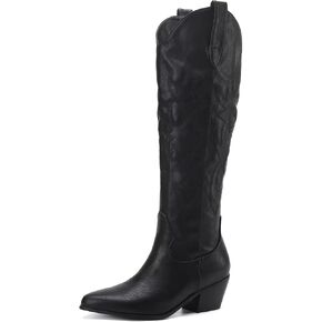 CIERWS Women's Embroidered Western Cowboy Boots Cowgirl Boots Knee High Medium Heel Chunky Heel Classic Retro Boots in Saudi Arabia