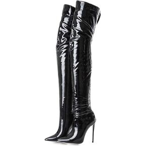Women's Over The Knee Boots High Heels Zipper PU Leather Thigh High Boot in Kuwait