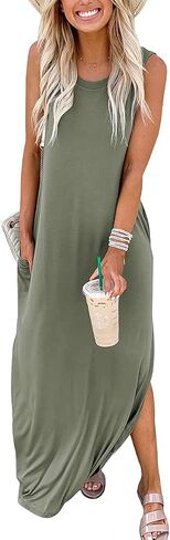 ANRABESS Women's Casual Loose Sundress Long Dress Sleeveless Split Maxi Dresses Summer Beach Dress with Pockets in Saudi Arabia