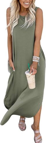 ANRABESS Women's Casual Loose Sundress Long Dress Sleeveless Split Maxi Dresses Summer Beach Dress with Pockets in Saudi Arabia