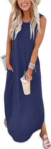 ANRABESS Women's Casual Loose Sundress Long Dress Sleeveless Split Maxi Dresses Summer Beach Dress with Pockets in Saudi Arabia