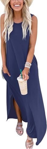 ANRABESS Women's Casual Loose Sundress Long Dress Sleeveless Split Maxi Dresses Summer Beach Dress with Pockets in Saudi Arabia