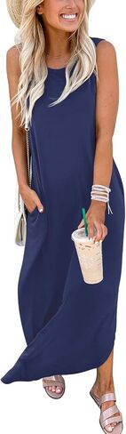 ANRABESS Women's Casual Loose Sundress Long Dress Sleeveless Split Maxi Dresses Summer Beach Dress with Pockets in Saudi Arabia