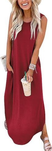 ANRABESS Women's Casual Loose Sundress Long Dress Sleeveless Split Maxi Dresses Summer Beach Dress with Pockets in Saudi Arabia