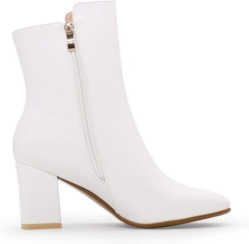 IDIFU Women's Fashion Square Toe Ankle Boots Half Size Up | Low Block Heel Side Zipper Short Gogo Booties Shoes in Saudi Arabia