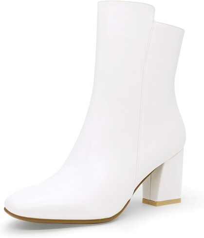 IDIFU Women's Fashion Square Toe Ankle Boots Half Size Up | Low Block Heel Side Zipper Short Gogo Booties Shoes in Saudi Arabia