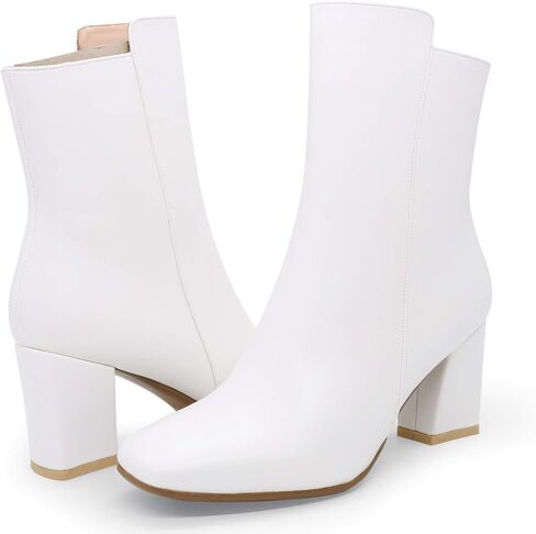 IDIFU Women's Fashion Square Toe Ankle Boots Half Size Up | Low Block Heel Side Zipper Short Gogo Booties Shoes in Saudi Arabia