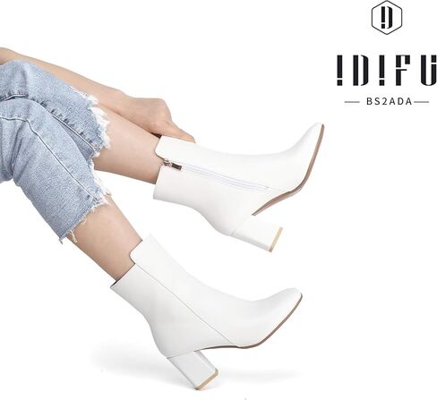 IDIFU Women's Fashion Square Toe Ankle Boots Half Size Up | Low Block Heel Side Zipper Short Gogo Booties Shoes in Saudi Arabia