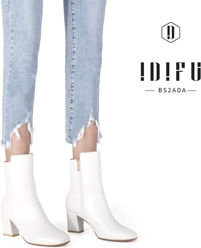 IDIFU Women's Fashion Square Toe Ankle Boots Half Size Up | Low Block Heel Side Zipper Short Gogo Booties Shoes in Saudi Arabia
