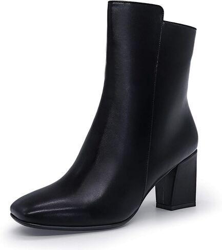 IDIFU Women's Fashion Square Toe Ankle Boots Half Size Up | Low Block Heel Side Zipper Short Gogo Booties Shoes in Kuwait