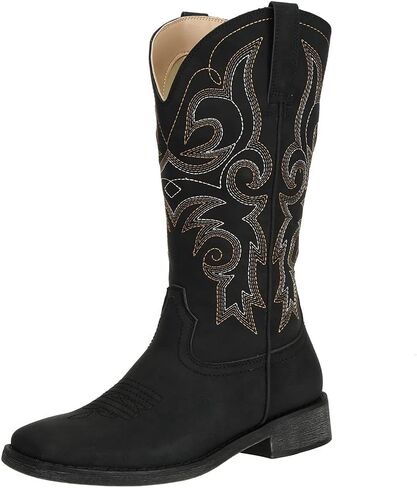 SheSole Women's Fashion Western Cowgirl Cowboy Boots Wide Square Toe Mid Calf in Saudi Arabia