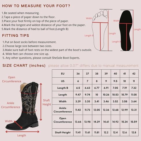 SheSole Women's Fashion Western Cowgirl Cowboy Boots Wide Square Toe Mid Calf in Saudi Arabia