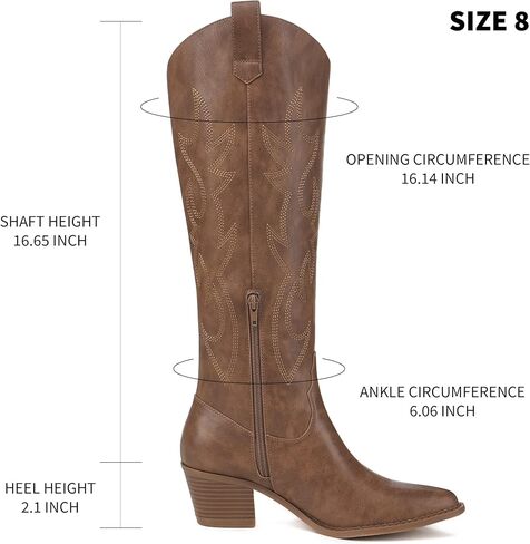 أحذية رعاة البقر الغربية المطرزة للنساء من Athlefit بمقدمة مدببة وكعب مكتنز وسحب على أحذية عالية للركبة in Kuwait