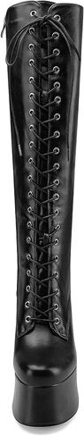 Women's Chunky Platform Knee High Boots Lace Up Goth Gogo Boots | 5.7 Inch Block Heel Wide Calf Sexy Long Boots,Gothic Cosplay Halloween Spring Summer Fall Winter Style,Adjustable Lace in Saudi Arabia