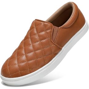 STQ Slip On Shoes for Women Quilted Fashion Sneakers | Non-Slip TPR Sole, Faux Leather Upper, Cushioned Insole, Blister-Free Heel, Perfect for Spring & Fall Outfits in Saudi Arabia