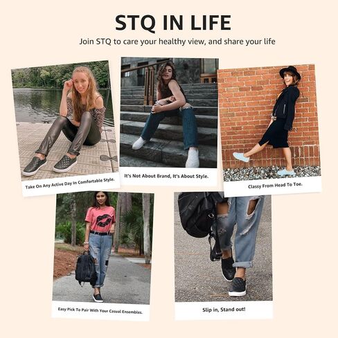 STQ Slip On Shoes for Women Quilted Fashion Sneakers | Non-Slip TPR Sole, Faux Leather Upper, Cushioned Insole, Blister-Free Heel, Perfect for Spring & Fall Outfits in Saudi Arabia