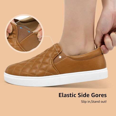 STQ Slip On Shoes for Women Quilted Fashion Sneakers | Non-Slip TPR Sole, Faux Leather Upper, Cushioned Insole, Blister-Free Heel, Perfect for Spring & Fall Outfits in Saudi Arabia