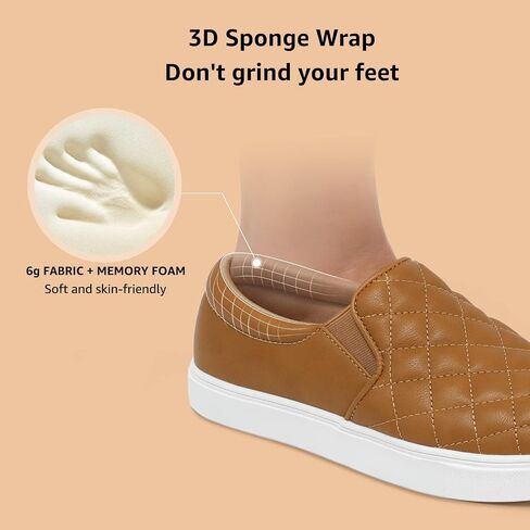 STQ Slip On Shoes for Women Quilted Fashion Sneakers | Non-Slip TPR Sole, Faux Leather Upper, Cushioned Insole, Blister-Free Heel, Perfect for Spring & Fall Outfits in Saudi Arabia