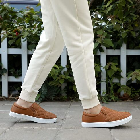 STQ Slip On Shoes for Women Quilted Fashion Sneakers | Non-Slip TPR Sole, Faux Leather Upper, Cushioned Insole, Blister-Free Heel, Perfect for Spring & Fall Outfits in Saudi Arabia