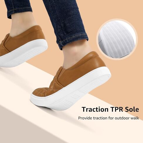 STQ Slip On Shoes for Women Quilted Fashion Sneakers | Non-Slip TPR Sole, Faux Leather Upper, Cushioned Insole, Blister-Free Heel, Perfect for Spring & Fall Outfits in Saudi Arabia