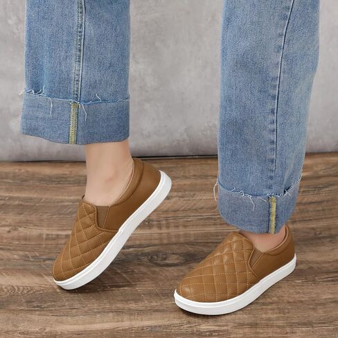 STQ Slip On Shoes for Women Quilted Fashion Sneakers | Non-Slip TPR Sole, Faux Leather Upper, Cushioned Insole, Blister-Free Heel, Perfect for Spring & Fall Outfits in Saudi Arabia