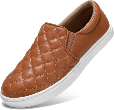 STQ Slip On Shoes for Women Quilted Fashion Sneakers | Non-Slip TPR Sole, Faux Leather Upper, Cushioned Insole, Blister-Free Heel, Perfect for Spring & Fall Outfits in Saudi Arabia