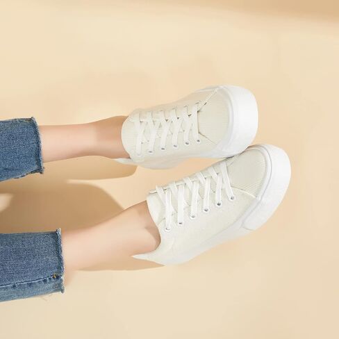 THATXUAOV Womens Platform Sneakers White Tennis Shoes Casual Low Top Fashion Sneakers in Kuwait
