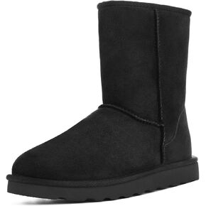 WaySoft Genuine Australia Mid Calf Sheepskin Fur Winter Boots for Women, Water Resistance Shearling Furry Boots Women