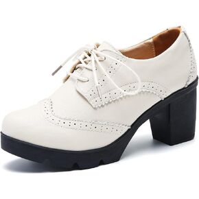 DADAWEN Women's Leather Classic Lace Up Platform Chunky Mid-Heel Square Toe Oxfords Dress Pump Shoes in Saudi Arabia