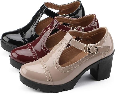 DADAWEN Women's Classic T-Strap Platform Mid-Heel Square Toe Oxfords Dress Shoes in Saudi Arabia