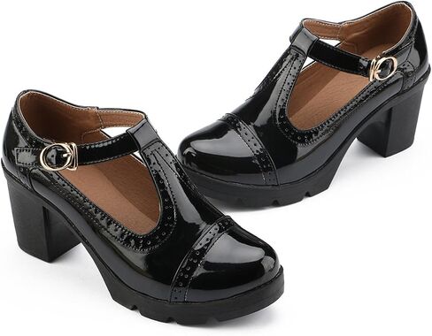 DADAWEN Women's Classic T-Strap Platform Mid-Heel Square Toe Oxfords Dress Shoes in Saudi Arabia
