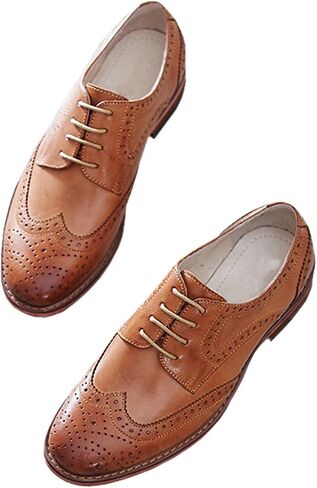 Women's Perforated Classic Lace-up Oxfords Brogue Wingtip Round Toe Derby Saddle Leather Shoes for Women Girls Lady Wife in Saudi Arabia