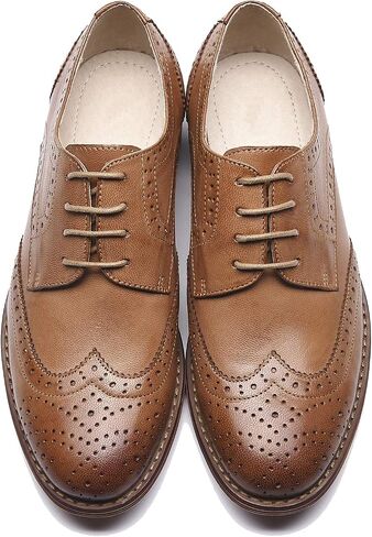 Women's Perforated Classic Lace-up Oxfords Brogue Wingtip Round Toe Derby Saddle Leather Shoes for Women Girls Lady Wife in Saudi Arabia