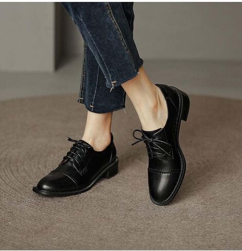 Women's Perforated Classic Lace-up Oxfords Brogue Wingtip Round Toe Derby Saddle Leather Shoes for Women Girls Lady Wife in Saudi Arabia