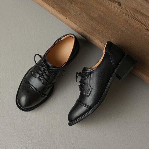 Women's Perforated Classic Lace-up Oxfords Brogue Wingtip Round Toe Derby Saddle Leather Shoes for Women Girls Lady Wife in Saudi Arabia
